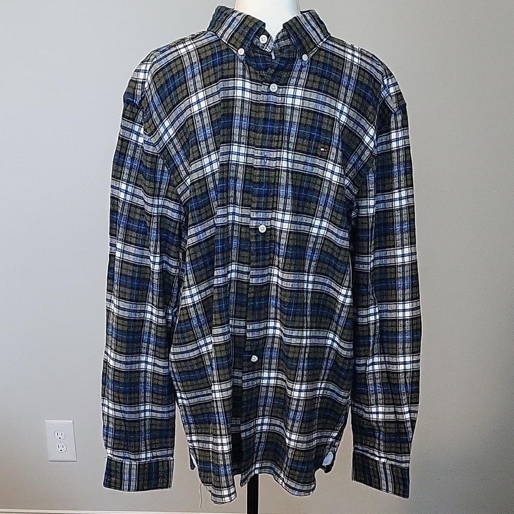 Tommy Hilfiger Blue and White Casual Button Down Shirt